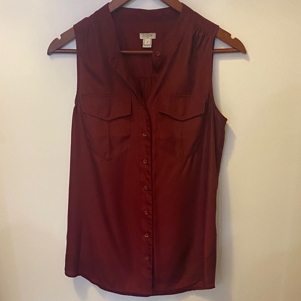 J. Crew Sleeveless Button-Front Shell in Wine